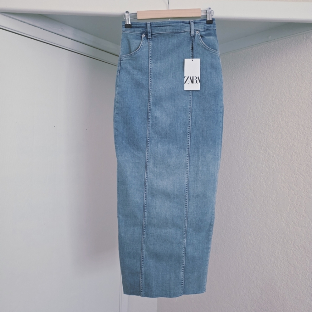 Zara Blue Denim Straight Midi Skirt - Picture 12 of 13